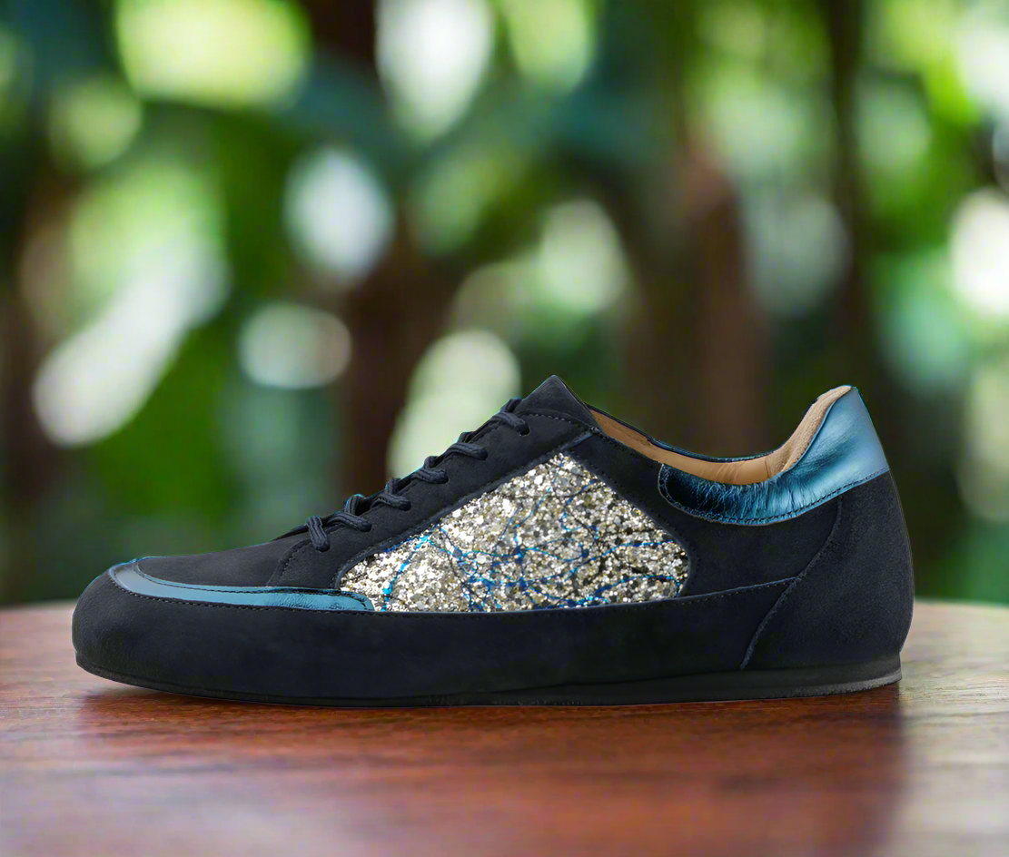 Werner Kern Carol Nappa leather / Brocade / Goat suede – blue / silver